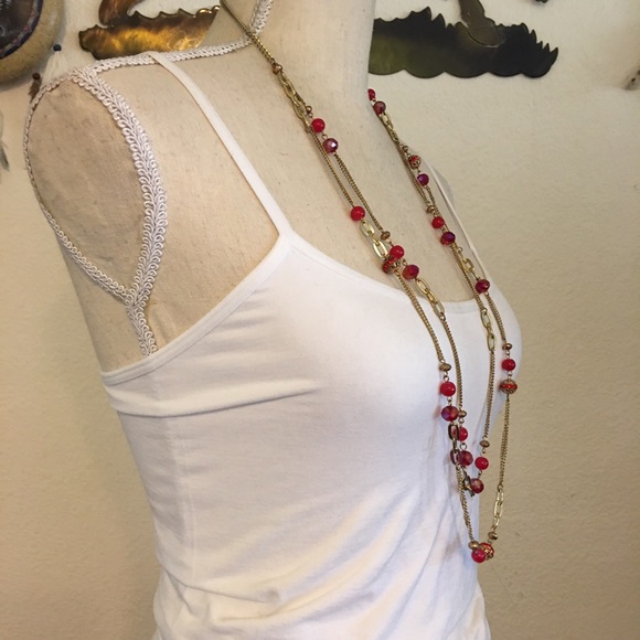 Vintage layered chain red sparkle bead necklace - Picture 2 of 7